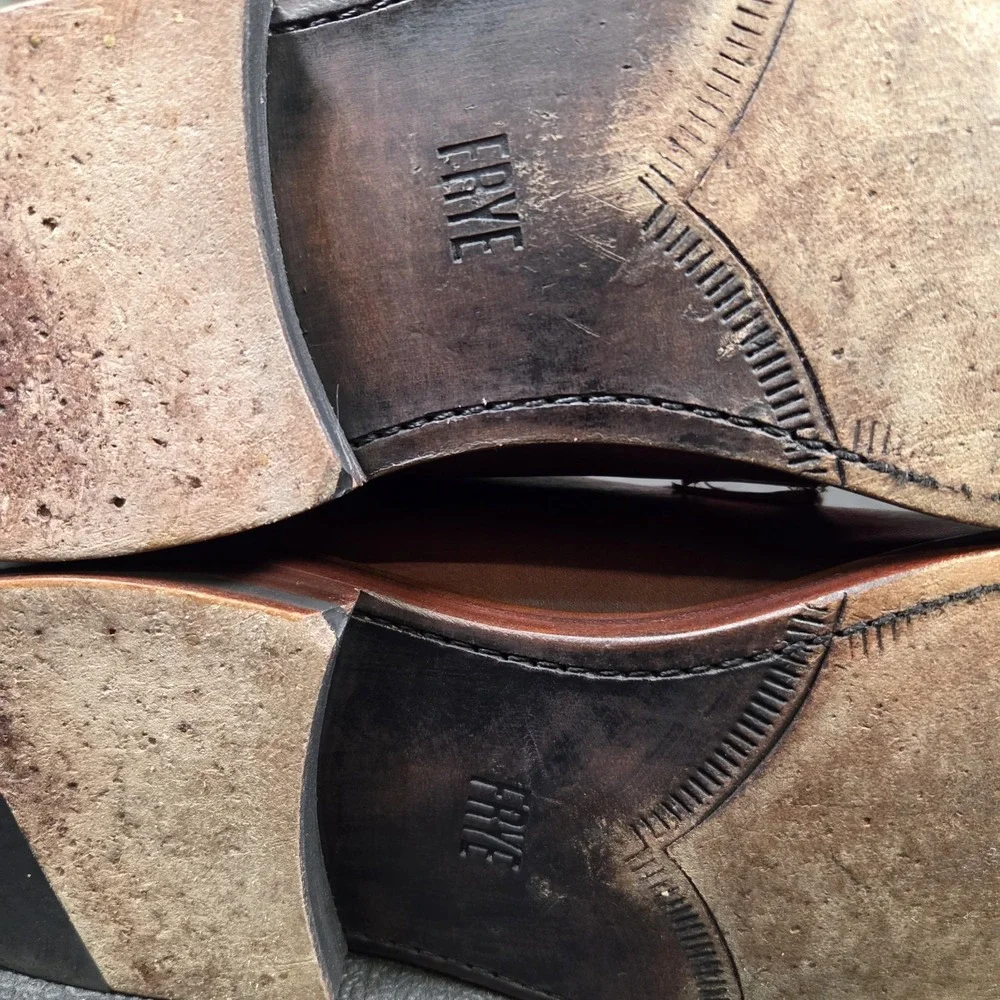 Vtg Frye Men's 9.5‎ D Brown Leather Lace Up Oxford Shoes Antiquated Brown Dress